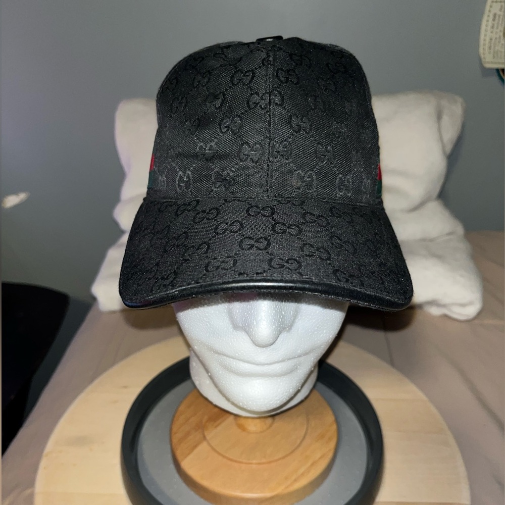 Black Gucci Hat Cap Adjustable Velcro Strap Unisex Red Green Web Stripe - Picture 2 of 9